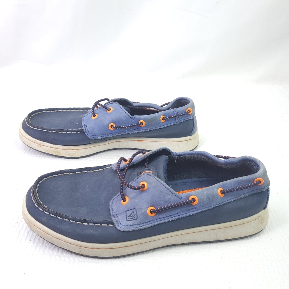 Sperry Top Sider Boys Boat Shoes Blue Leather Slip On Moccasin Shoes Size 3.5 Y - Picture 3 of 7
